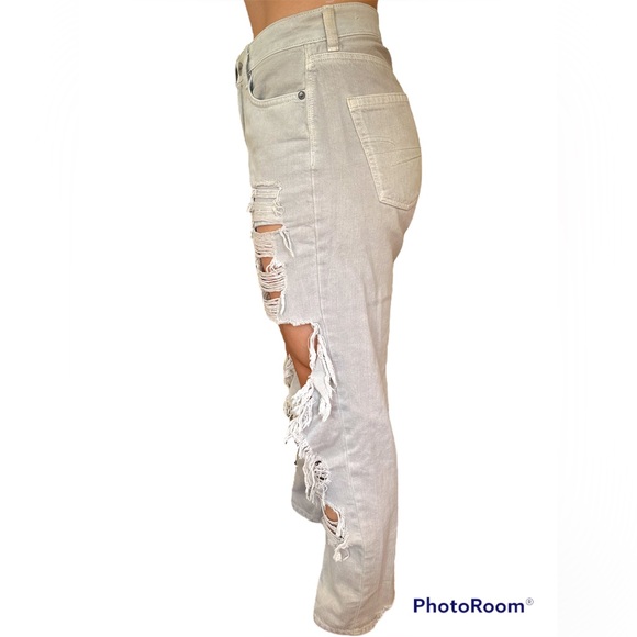 American Eagle Light Grey High Waisted and Distressed Boyfriend Jeans - Picture 3 of 4